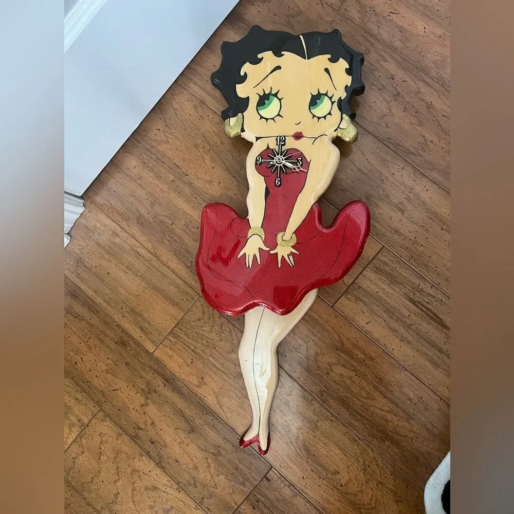 Vintage Rare Large Betty Boop Glitter Pendulum Wall Clock
